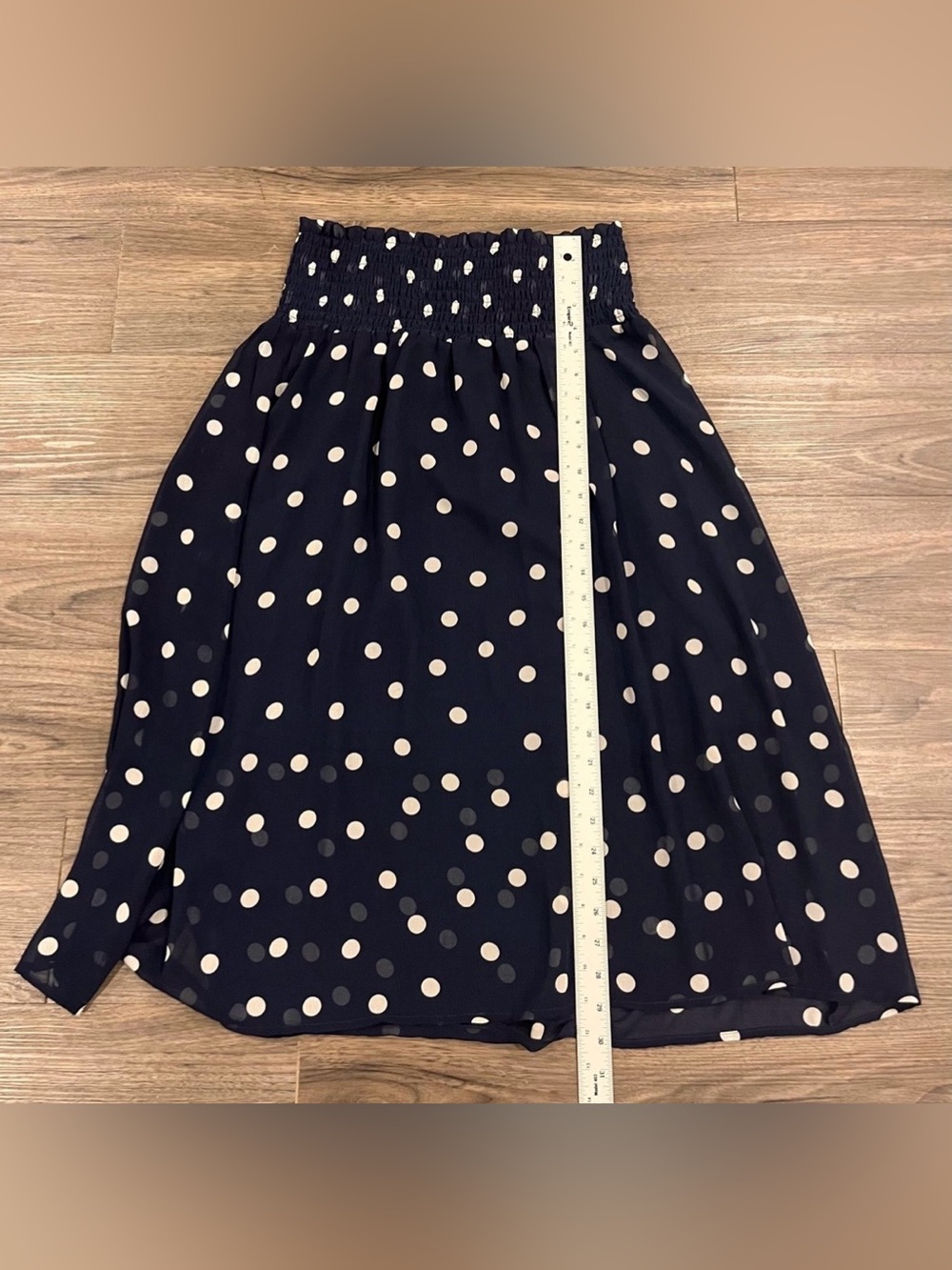 Adrianna Papell Navy Polka Dot Midi Skirt